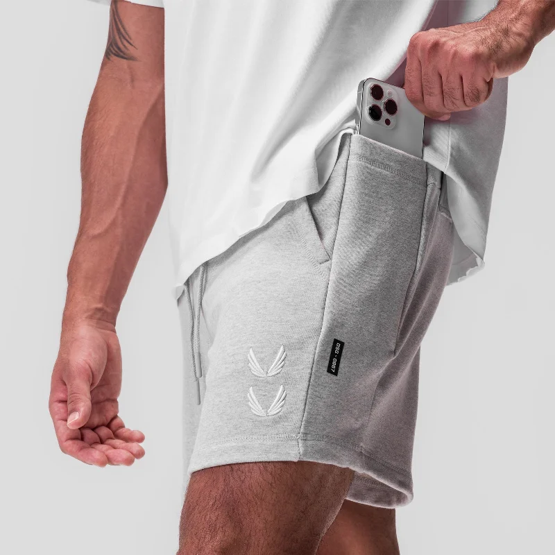 0867. Tech-Terry™ Sidelock Sweat Short - Heather Grey ""Stacked Wings""