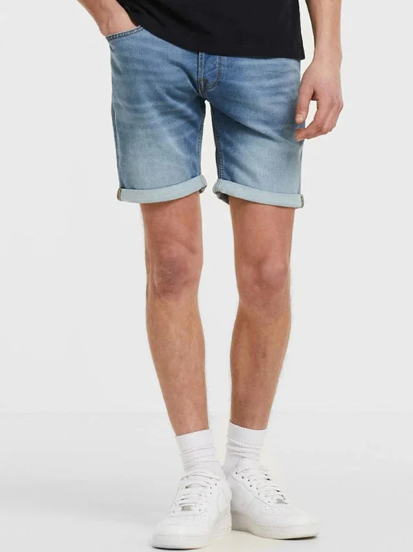 Men's Washed Denim Short,Blue