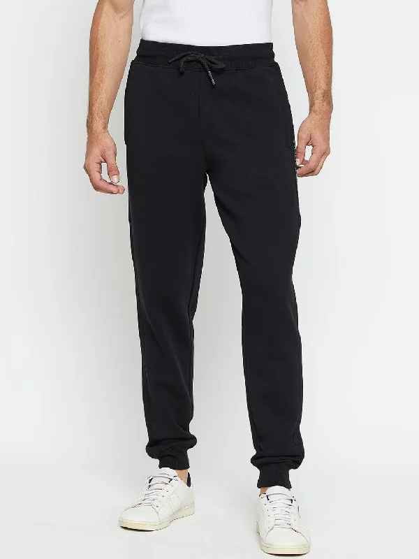 Cantabil Solid Black Full Length Track Pant for Men