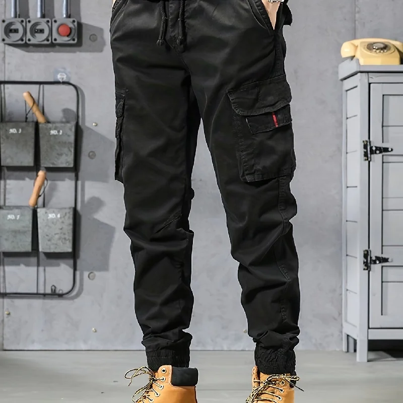 dunnmall  kkboxly  Trendy Solid Cargo Pants, Men's Multi Flap Pocket Trousers, Loose Casual Outdoor Pants, Men's Work Pants Outdoors Streetwear Hip Hop Style