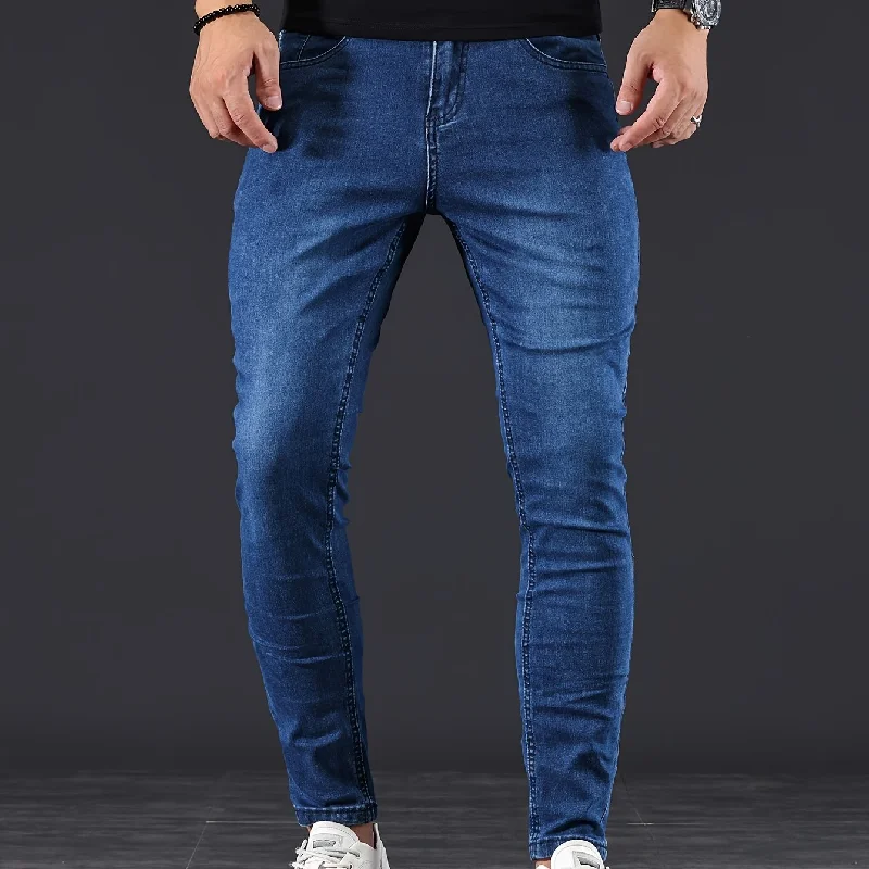 kkboxly  Chic Skinny Medium Stretch Jeans, Men's Casual Street Style Distressed Denim Pants