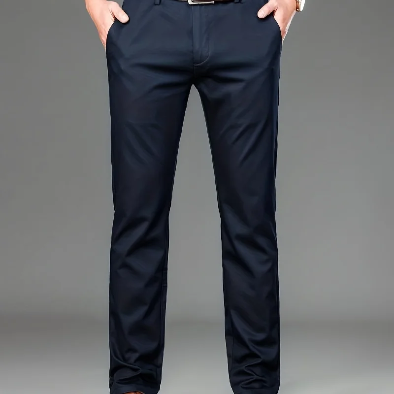 kkboxly  Classic Design Dress Pants, Men's Formal Solid Color Mid Stretch Dress Pants For Spring Summer Business