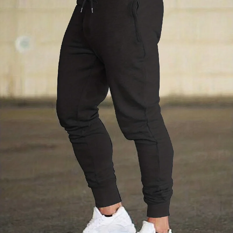 kkboxly Classic Design Joggers, Men's Casual Stretch Waist Drawstring Sports Pants Sweatpants