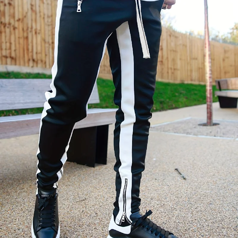 kkboxly  Color Block Joggers Track Pants, Men's Casual Stretch Waist Drawstring Zipper Pockets Sweatpants