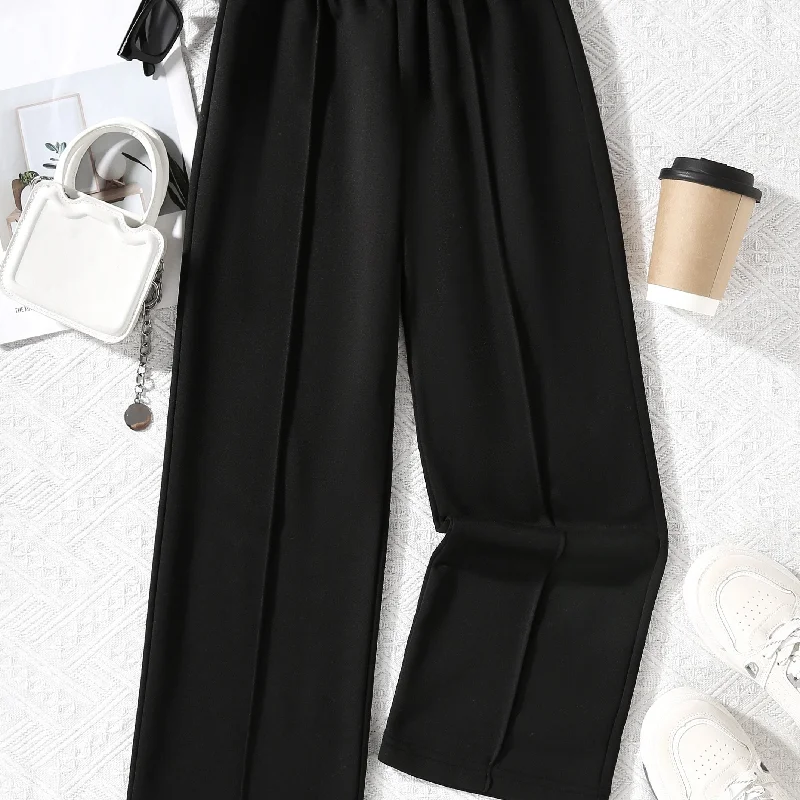 kkboxly  Girls Fashion Solid Color Casual Sports High Waist Wide Leg Pants Straight Leg Pants