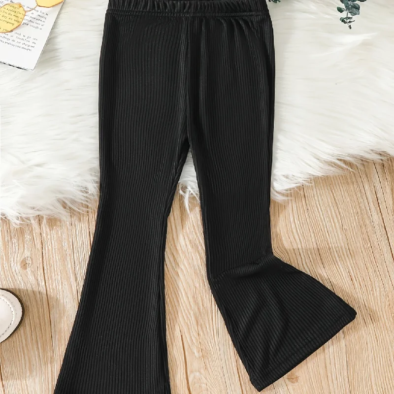 kkboxly  Girls' Ribbed Bell Bottom Trousers Stretch Slim For Outerwear Kids Flared Tight Pants For Spring And Autumn