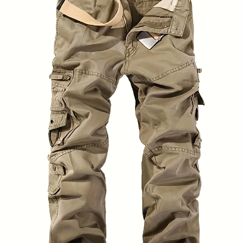 kkboxly  Men's Casual Multi Pocket Pants, Chic Cargo Pants For Outdoor Activities