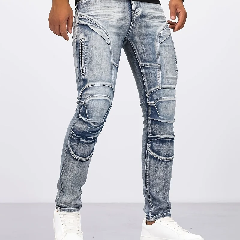 kkboxly  Men's Casual Skinny Biker Jeans, Chic Street Style Stretch Denim Pants