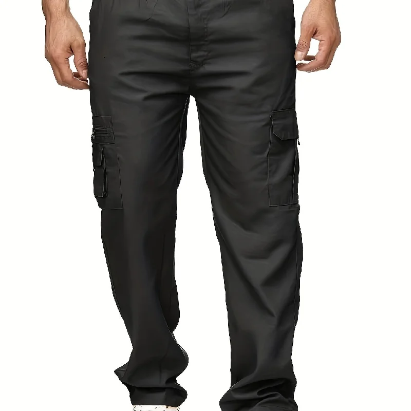 kkboxly  Plus Size Men Solid Pants Casual Cargo Pants For Spring Fall Winter, Men's Clothing