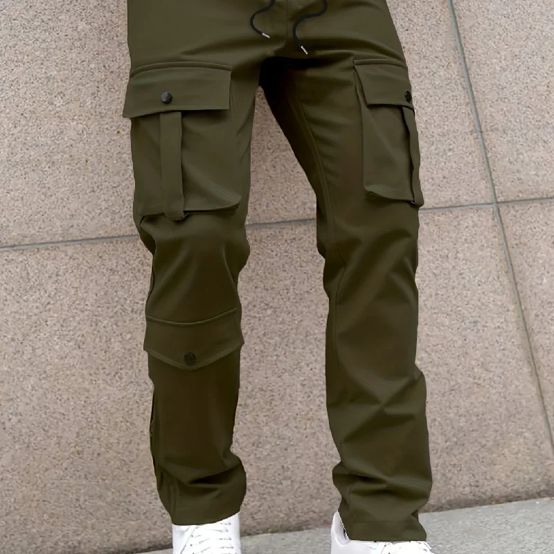 kkboxly  Solid Multi Flap Pockets Men's Straight Leg Cargo Pants, Loose Casual Outdoor Pants, Men's Work Pants Streetwear