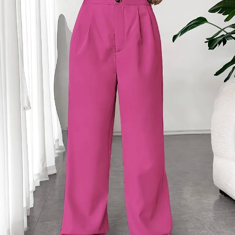 kkboxly  Solid Pleated Wide Leg Pants, Elegant High Waist Long Length Pants, Women's Clothing