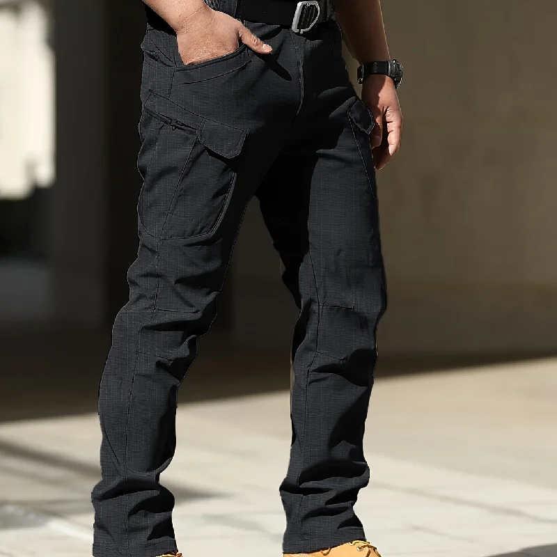 kkboxly  Trendy Solid Cargo Pants, Men's Multi Flap Pocket Trousers, Loose Casual Outdoor Pants, Men's Work Pants Outdoors Streetwear