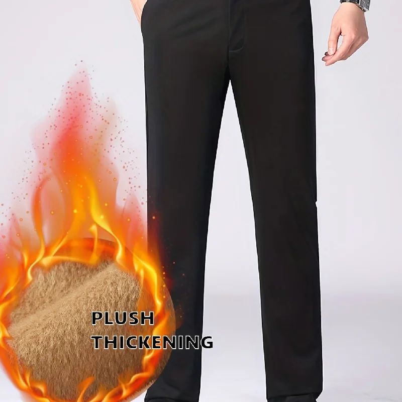 kkboxly  Warm Fleece Dress Pants, Men's Formal Stretch Dress Pants For Fall Winter Business