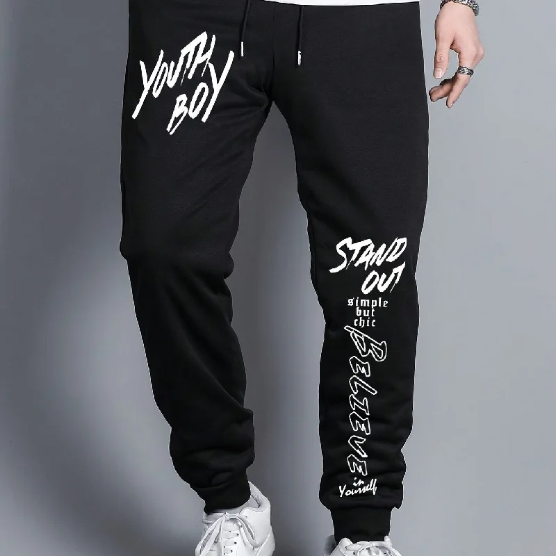 kkboxly  Youth Boy Print Drawstring Sweatpants Loose Fit Pants Men's Casual Slightly Stretch Joggers For Spring Autumn Workout Running Jogging