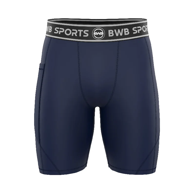 BWB Men's Navy Blue Compression Shorts