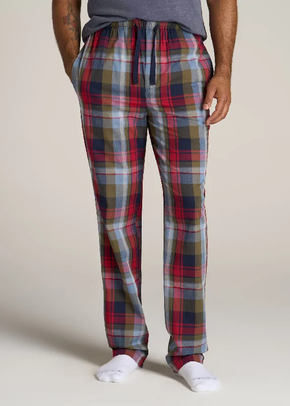 Woven Pajama Pants for Tall Men in Blue & Green Plaid