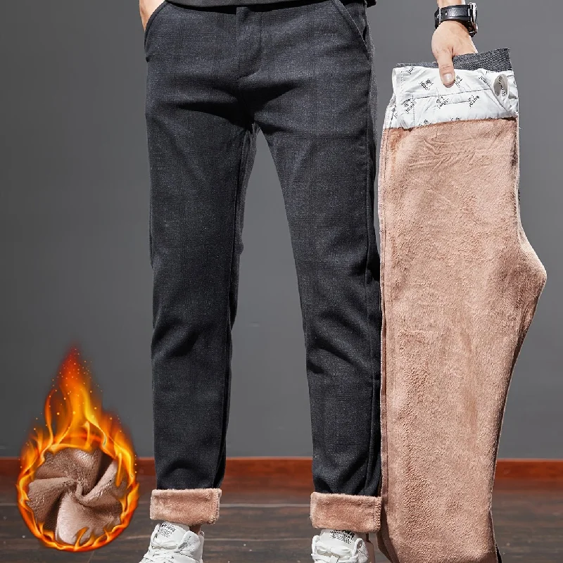 Men's Warm Fleece Retro Plaid Casual Pants For Fall Winter