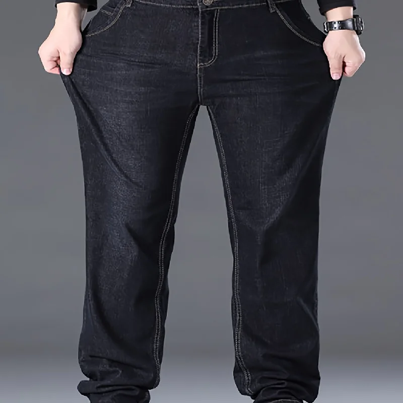 Plus Size Men's Solid Denim Pants Casual Oversized Loose Fit Jeans For Spring Fall Winter, Men's Clothing