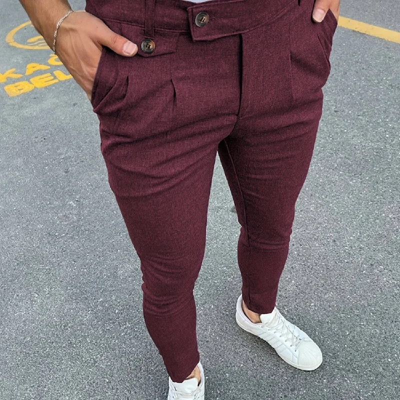 Slim Fit Elegant Slacks, Men's Casual Vintage Style Slightly Stretch Dress Pants