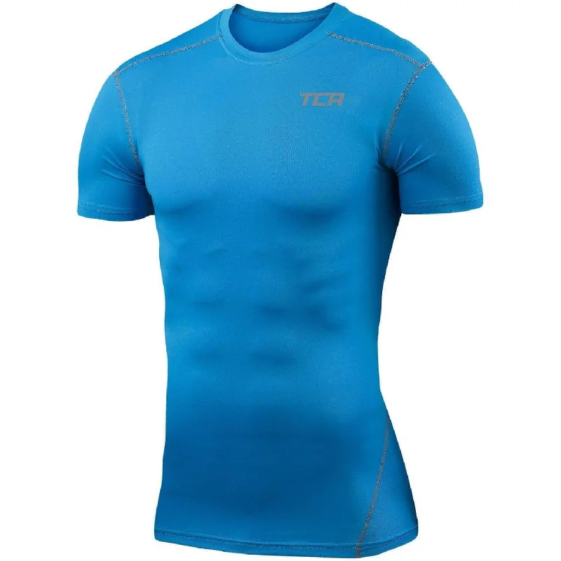 TCA Pro Performance Short Sleeve Mens Compression Top - Sky