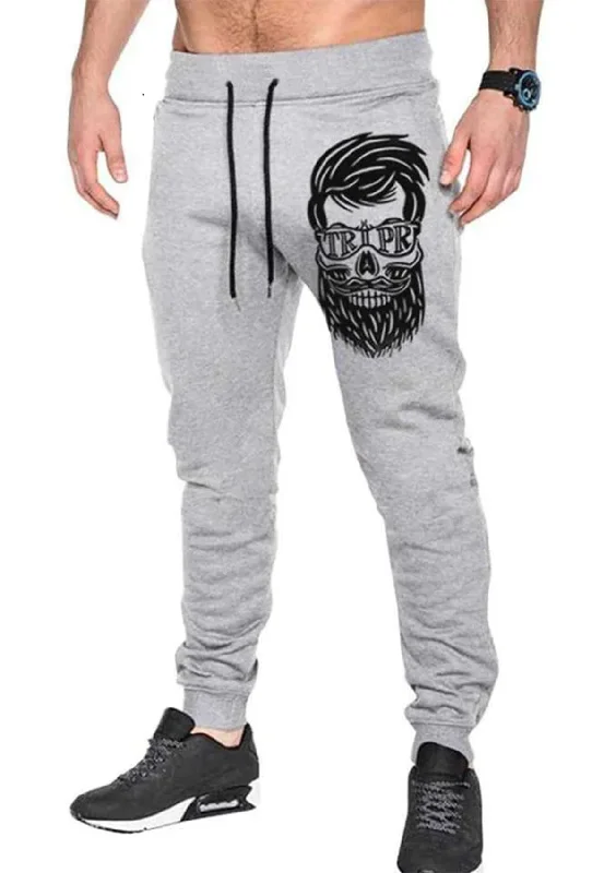 Skull Beard Printed Grey Track Pant