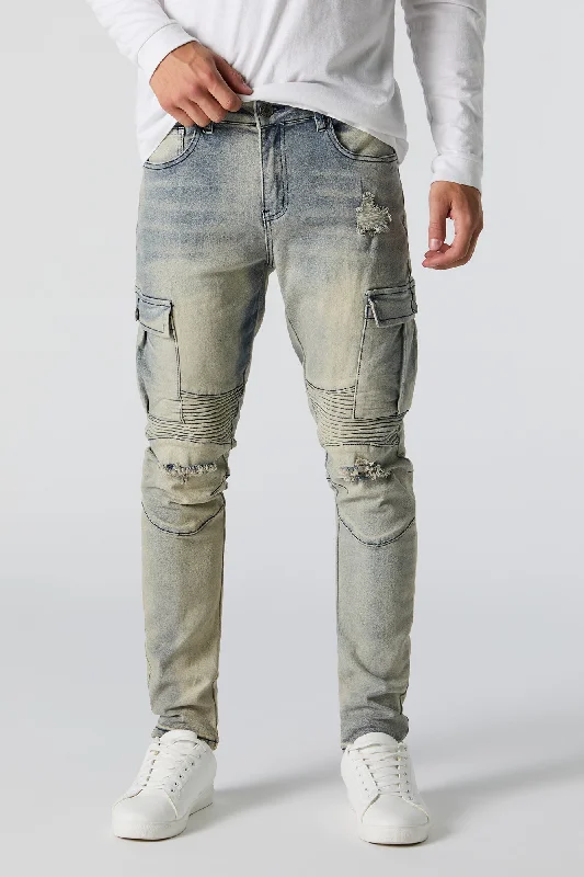 Distressed Skinny Moto Cargo Jean