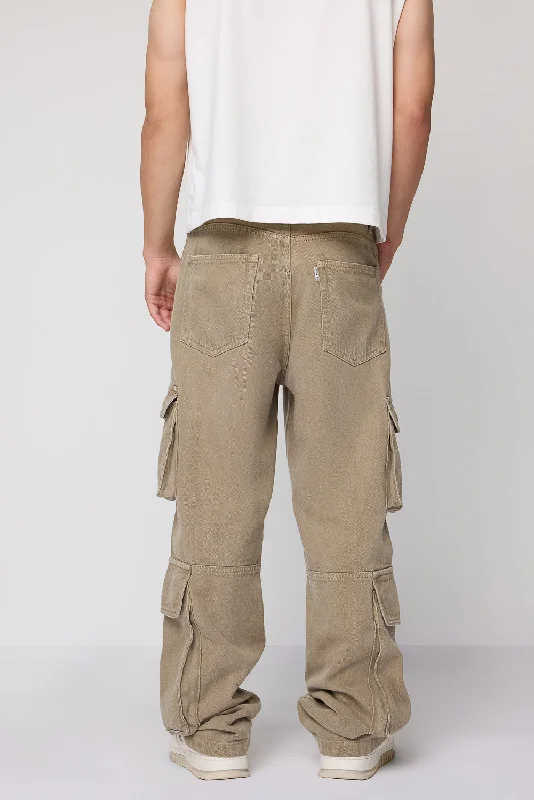 Khaki Baggy Fit Men's Utility Cargo Jeans