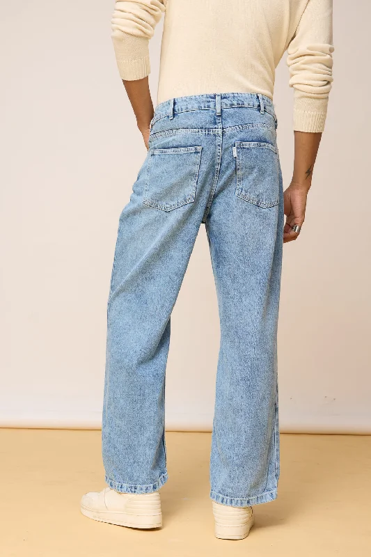 Classic Fit Distressed Wide Leg Jeans