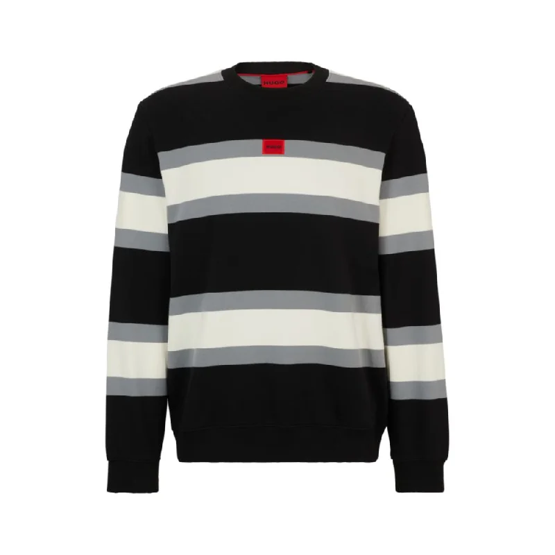 Cotton sweatshirt with block stripes and red logo label