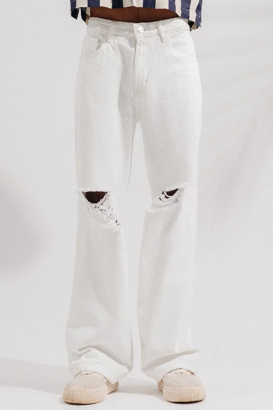 Distressed White Men's Jeans