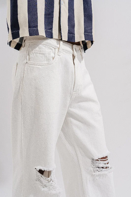 Distressed White Men's Jeans