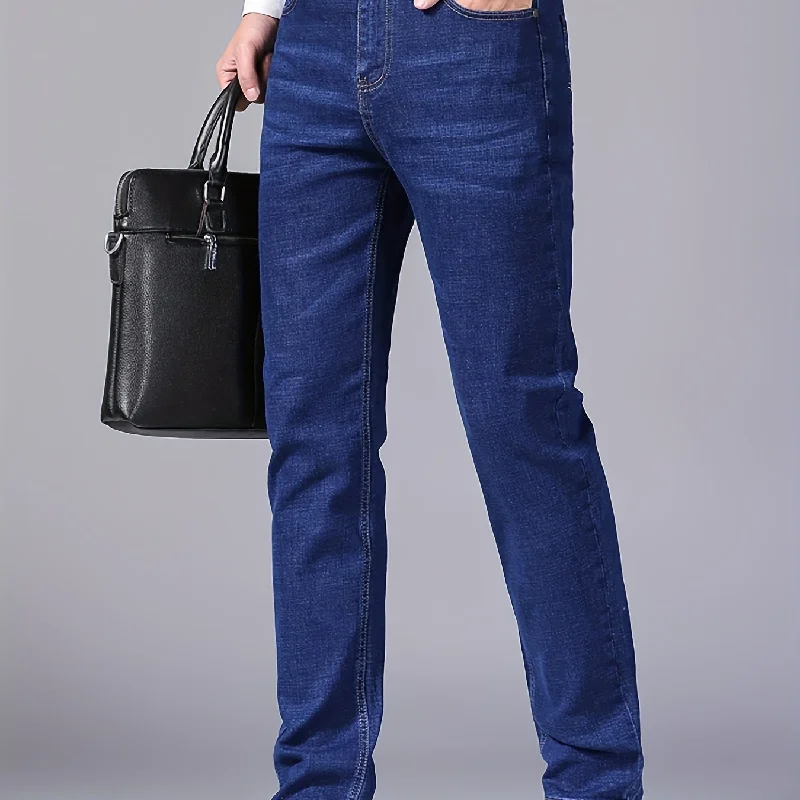 kkboxly  Classic Design Regular Fit Jeans, Men's Semi-formal Medium Stretch Denim Pants For All Seasons Business