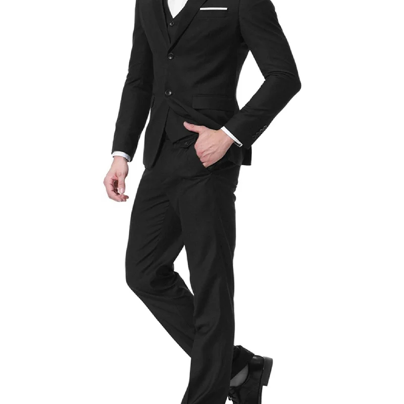 kkboxly  Formal 3 Pieces Set, Men's Two Button Jacket & Slanted Lapel Vest & Pants Suit Set For Business Dinner Wedding Party