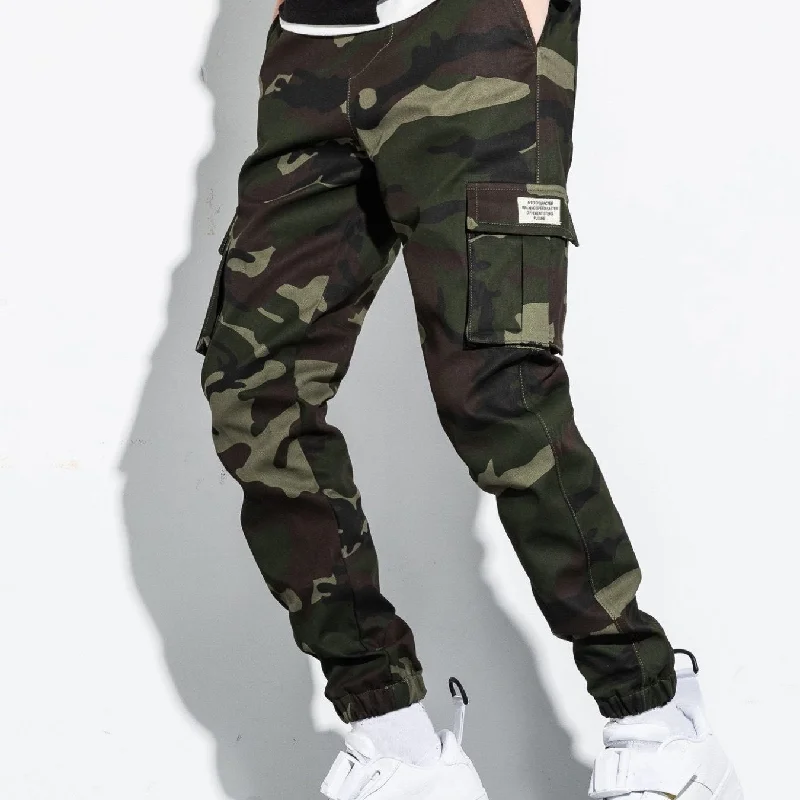 kkboxly  Men's Camo Print Flap Pocket Cargo Pants