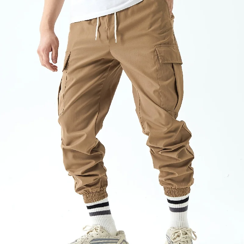 kkboxly  Men's Drawstring Flap Pocket Cargo Pants, Loose Trendy Jogger Pants