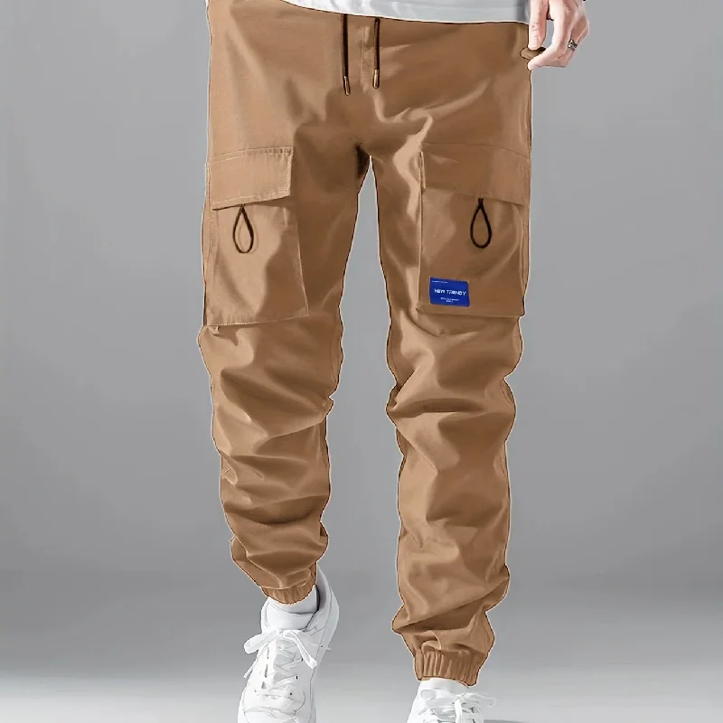 kkboxly Men's Stylish Black Cargo Pants With Flap Pockets - Perfect for Casual Wear!