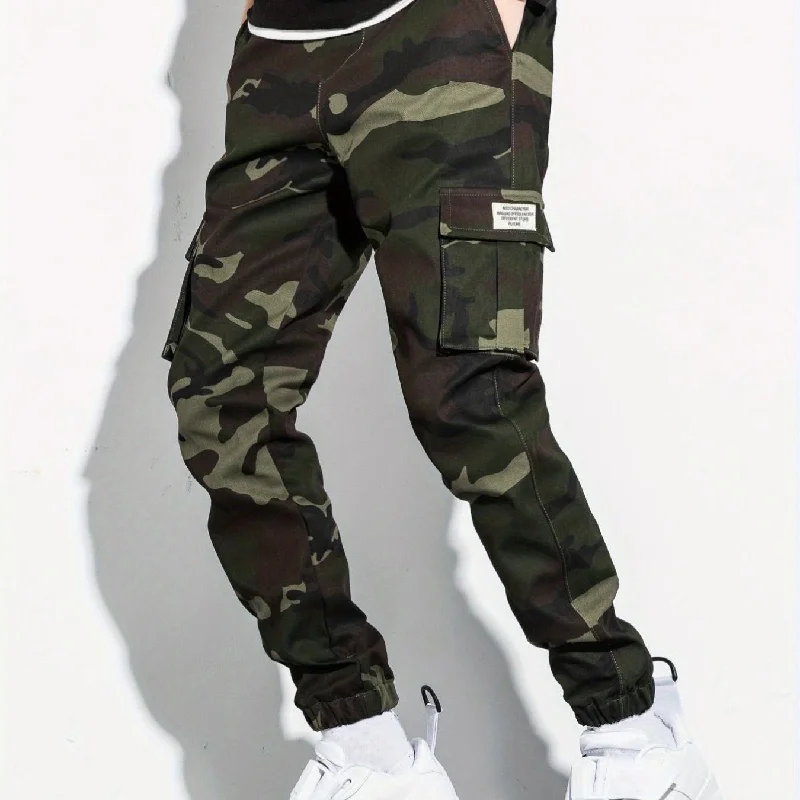 Men's Camo Print Flap Pocket Cargo Pants