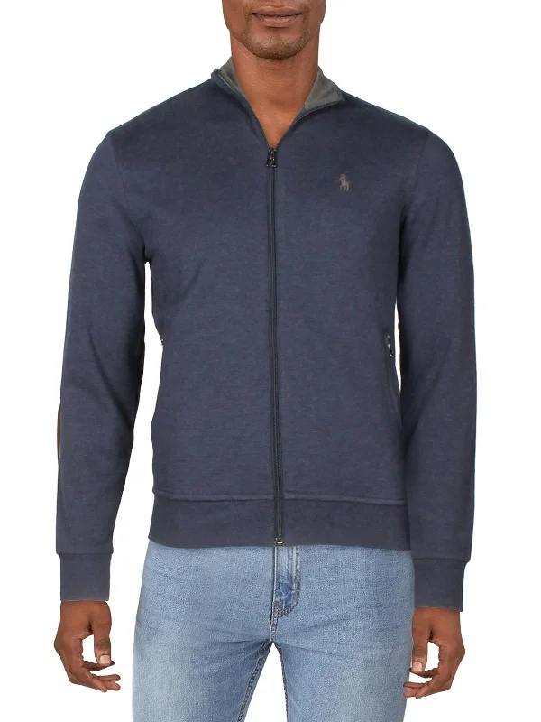 Mens Mock Neck Heathered Zip-Up Jacket