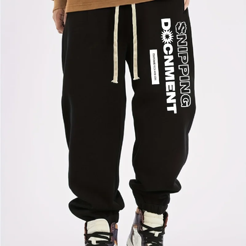 ""Snipping Document"" Casual Graphic Drawstring Joggers, Men's Pants For Spring Fall Outdoor