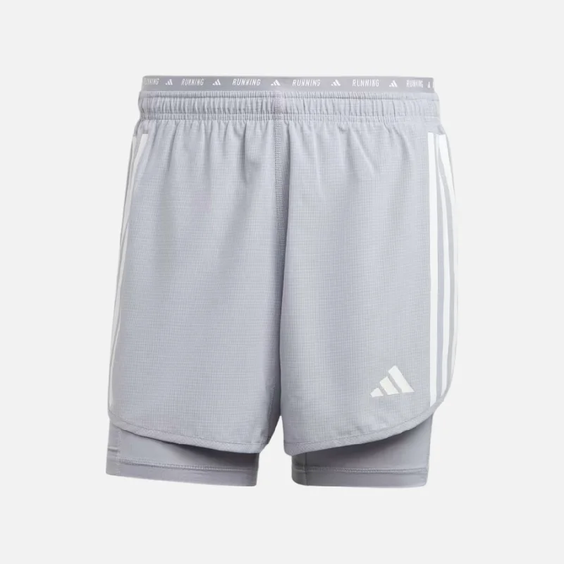 Adidas Own The Run 3 Stripes 2 in 1 Men's Running Shorts -Halo Silver Mel