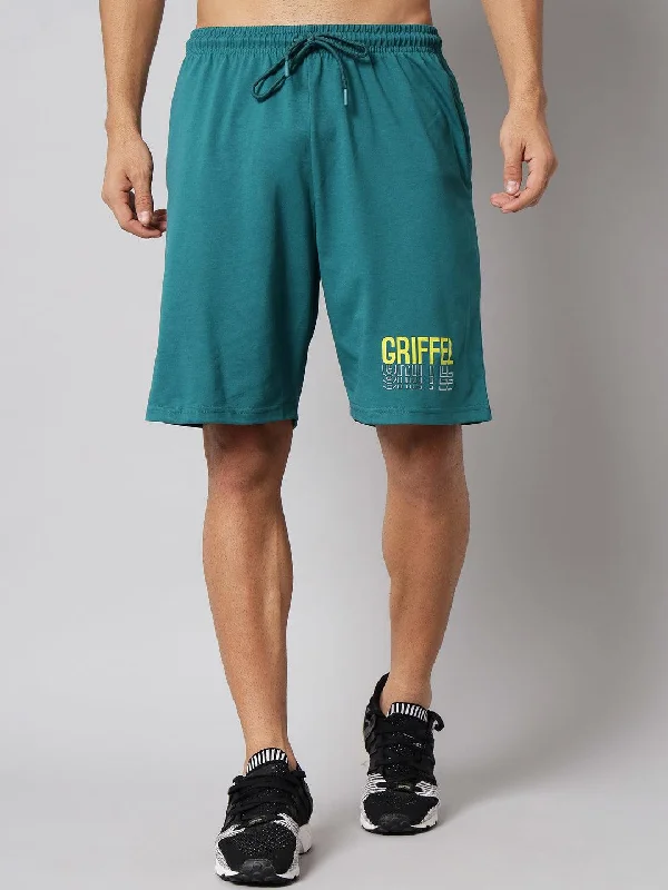 GRIFFEL Men Basic Solid Bottle Green Regular fit Shorts