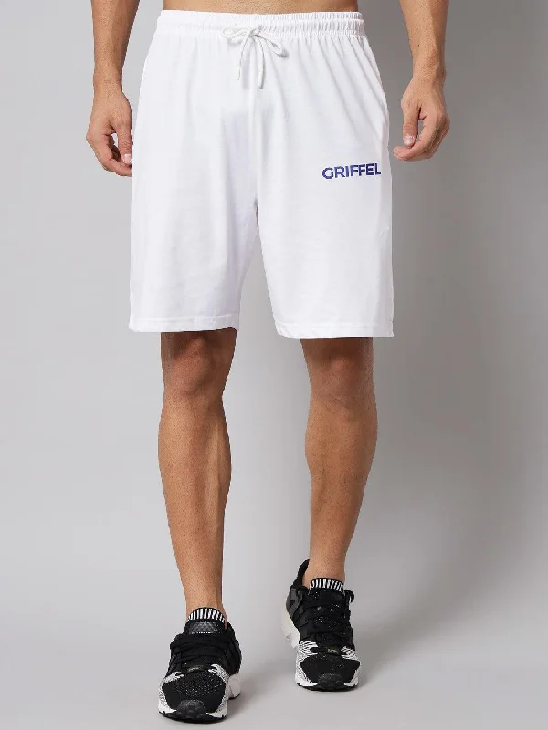 GRIFFEL Men Basic Solid White Regular fit Shorts