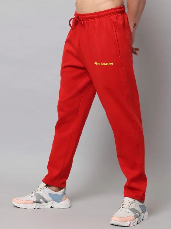 GRIFFEL Men Fleece Basic Solid Front Logo Red Trackpants