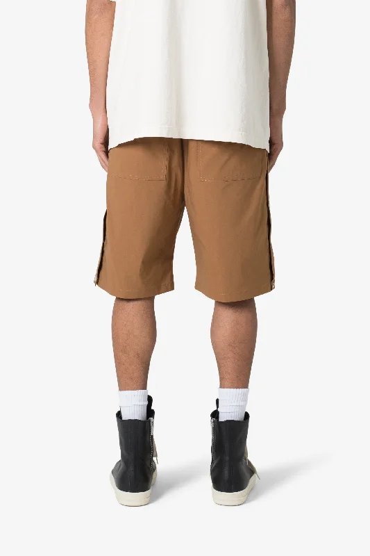 Side Snap Nylon Shorts - Brown