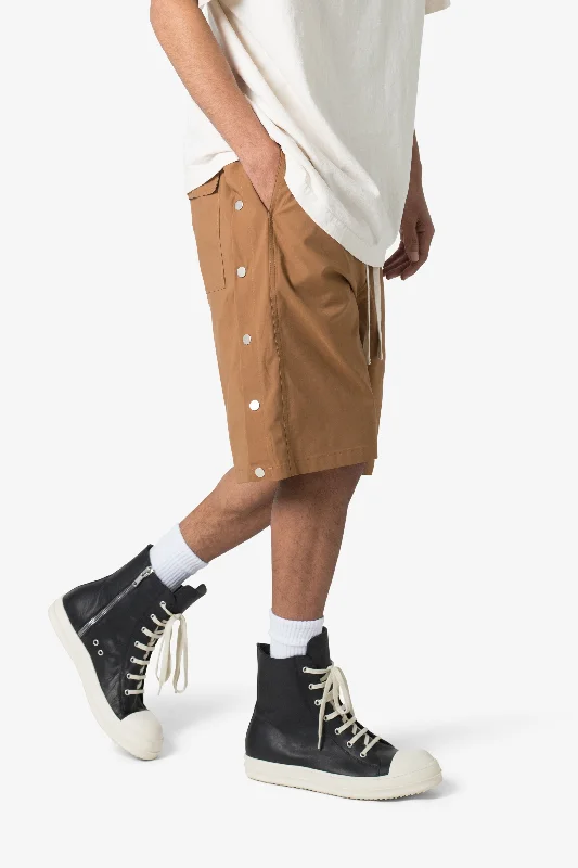 Side Snap Nylon Shorts - Brown