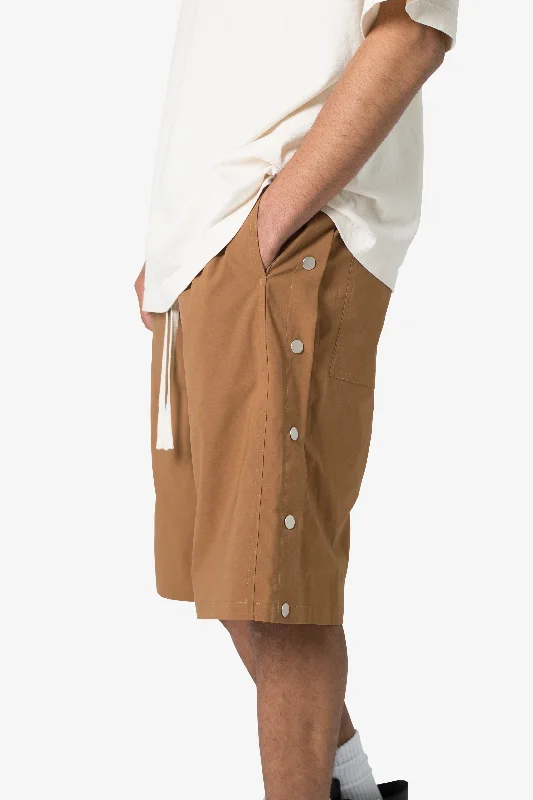 Side Snap Nylon Shorts - Brown