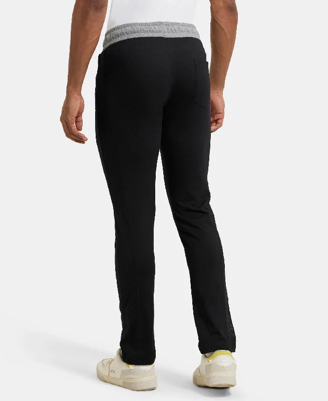 Super Combed Cotton Rich Slim Fit Trackpant with Side Zipper Pockets - Black & Grey Melange