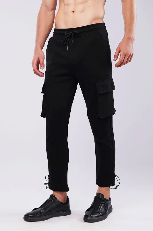 Terry Cargo Joggers - Black