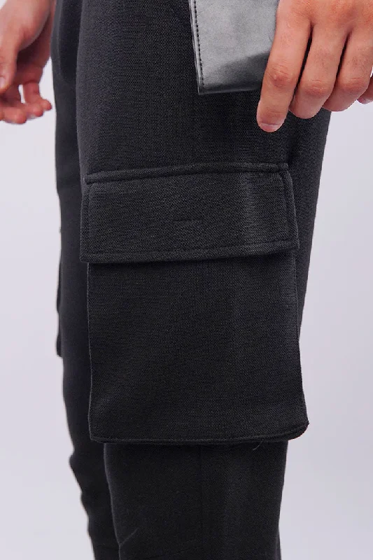 Terry Cargo Joggers - Black