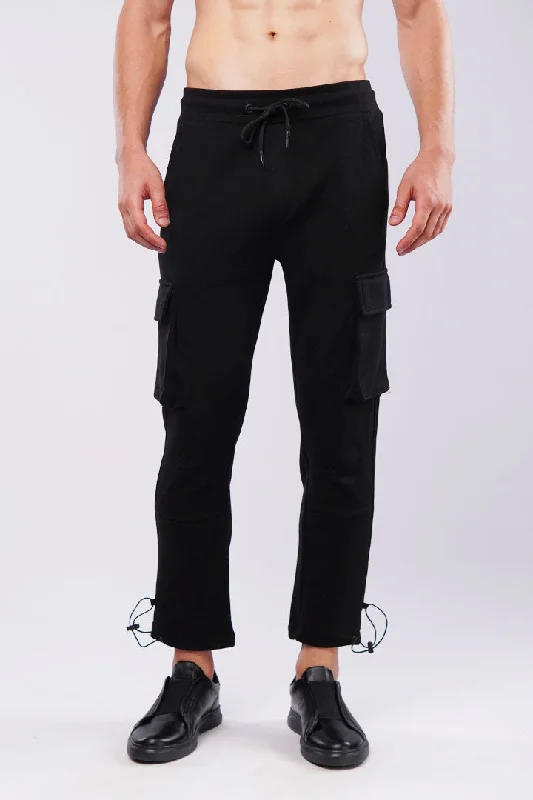 Terry Cargo Joggers - Black